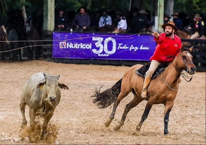 Produtor participa de rodeio na região na modalidade 'laço comprido'.
